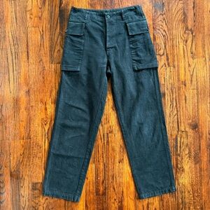 BRUT ARCHIVES BLACK WASHED COTTON CARGO POCKET PANTS STRAIGHT LEG